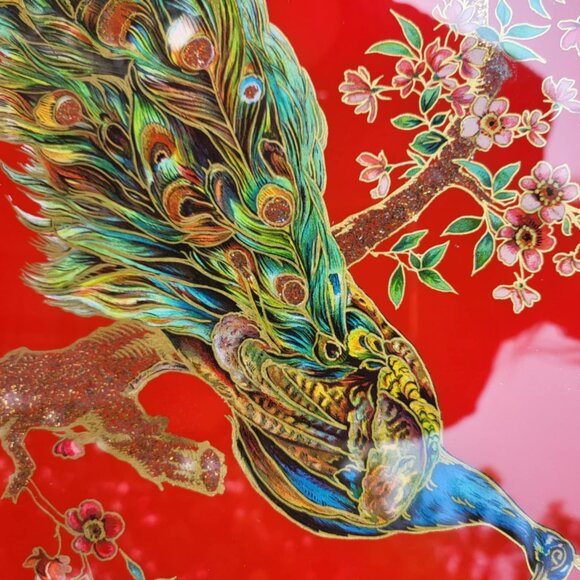 Vintage Peacock Reversed Painted Tray~ Beautiful~ West Germany (US Zone 1950's) - Picture 4 of 8